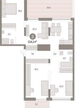 3-к квартира, вторичка, 114м2, 8/8 этаж