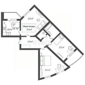 3-к квартира, вторичка, 92м2, 9/16 этаж