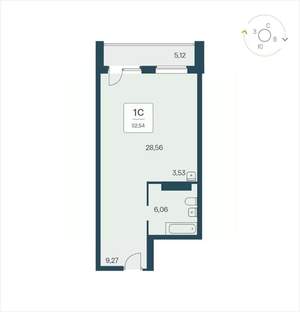 Студия квартира, вторичка, 53м2, 21/25 этаж