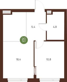 1-к квартира, строящийся дом, 39м2, 23/27 этаж