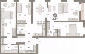 4-к квартира, вторичка, 148м2, 7/15 этаж