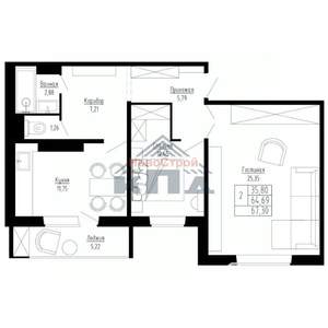 2-к квартира, вторичка, 67м2, 1/15 этаж