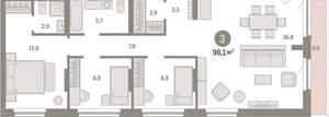 3-к квартира, вторичка, 98м2, 8/12 этаж