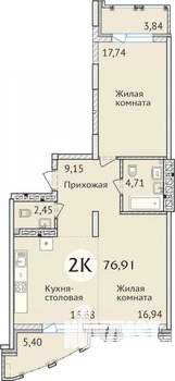 2-к квартира, сданный дом, 77м2, 19/23 этаж