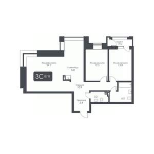 3-к квартира, строящийся дом, 88м2, 5/30 этаж