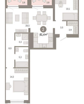 2-к квартира, вторичка, 81м2, 6/17 этаж