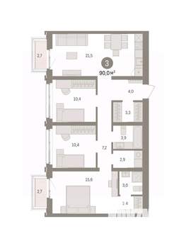 3-к квартира, вторичка, 90м2, 6/8 этаж