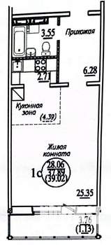 Студия квартира, вторичка, 39м2, 9/10 этаж