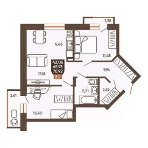 3-к квартира, вторичка, 71м2, 5/19 этаж