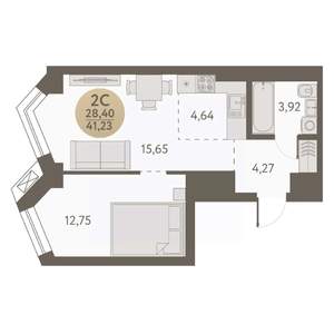 2-к квартира, вторичка, 41м2, 28/31 этаж