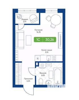 1-к квартира, вторичка, 30м2, 16/22 этаж