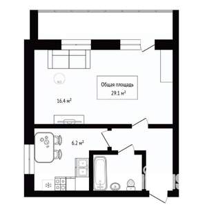 1-к квартира, вторичка, 29м2, 2/9 этаж