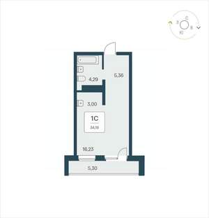 Студия квартира, вторичка, 34м2, 21/25 этаж