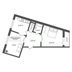 2-к квартира, вторичка, 67м2, 11/17 этаж