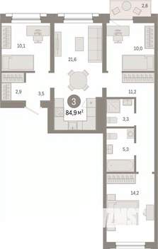3-к квартира, вторичка, 85м2, 6/8 этаж