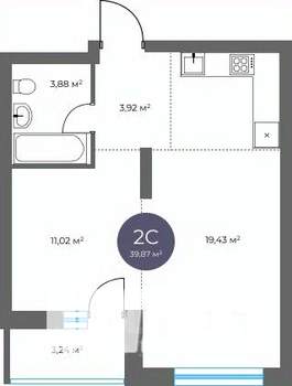 2-к квартира, вторичка, 40м2, 11/16 этаж