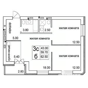 3-к квартира, строящийся дом, 63м2, 7/8 этаж
