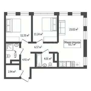 3-к квартира, вторичка, 66м2, 9/20 этаж