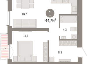 1-к квартира, вторичка, 45м2, 3/23 этаж