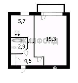 1-к квартира, вторичка, 29м2, 2/5 этаж