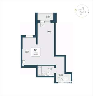 Студия квартира, вторичка, 50м2, 23/25 этаж