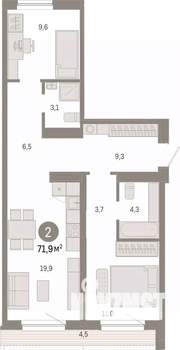2-к квартира, вторичка, 72м2, 6/7 этаж