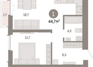 1-к квартира, вторичка, 45м2, 4/23 этаж