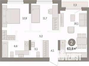 2-к квартира, вторичка, 64м2, 8/9 этаж