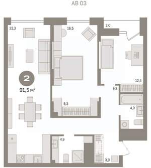 2-к квартира, вторичка, 91м2, 5/15 этаж