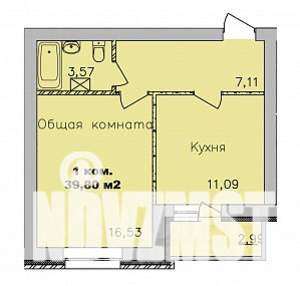 1-к квартира, строящийся дом, 40м2, 1/9 этаж