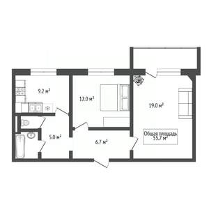 2-к квартира, вторичка, 56м2, 9/10 этаж