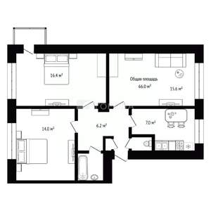 3-к квартира, вторичка, 66м2, 4/5 этаж