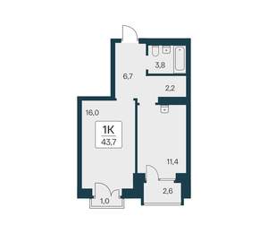 1-к квартира, вторичка, 44м2, 21/21 этаж