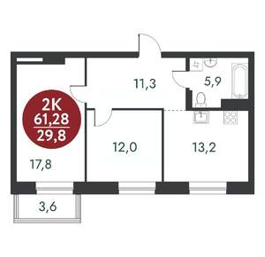 2-к квартира, вторичка, 61м2, 7/10 этаж