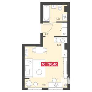 1-к квартира, вторичка, 30м2, 12/22 этаж