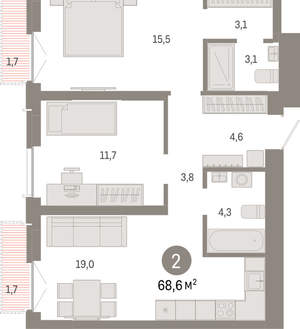 2-к квартира, вторичка, 69м2, 3/23 этаж