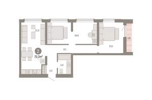 2-к квартира, вторичка, 72м2, 2/8 этаж