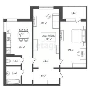 2-к квартира, вторичка, 63м2, 15/17 этаж