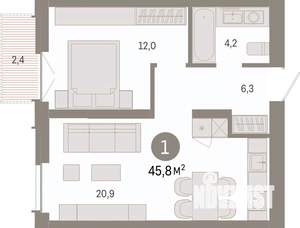 1-к квартира, вторичка, 46м2, 6/23 этаж