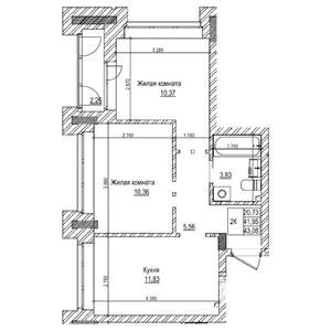 2-к квартира, строящийся дом, 42м2, 2/21 этаж