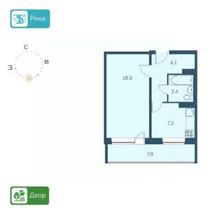 1-к квартира, строящийся дом, 39м2, 2/17 этаж
