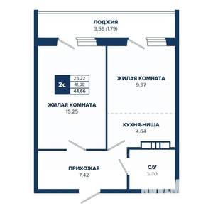 2-к квартира, строящийся дом, 45м2, 12/17 этаж