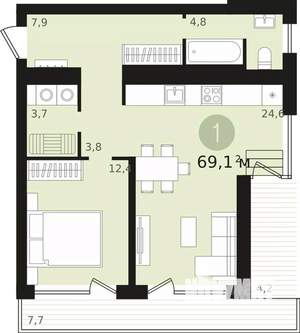 1-к квартира, сданный дом, 57м2, 9/16 этаж