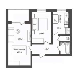 2-к квартира, вторичка, 43м2, 5/9 этаж