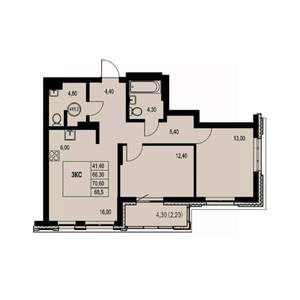 3-к квартира, вторичка, 69м2, 10/23 этаж