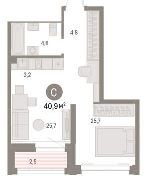 Студия квартира, вторичка, 41м2, 20/30 этаж