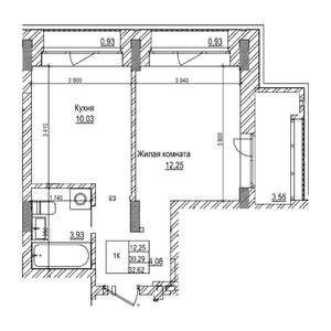 1-к квартира, строящийся дом, 30м2, 17/21 этаж
