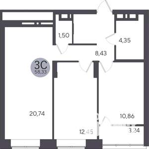 2-к квартира, строящийся дом, 59м2, 13/25 этаж