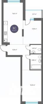 3-к квартира, вторичка, 64м2, 3/16 этаж