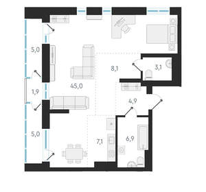 1-к квартира, вторичка, 75м2, 6/18 этаж